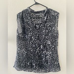 Banana Republic Black and Gray Leopard Ruffle Sleeveless Blouse small